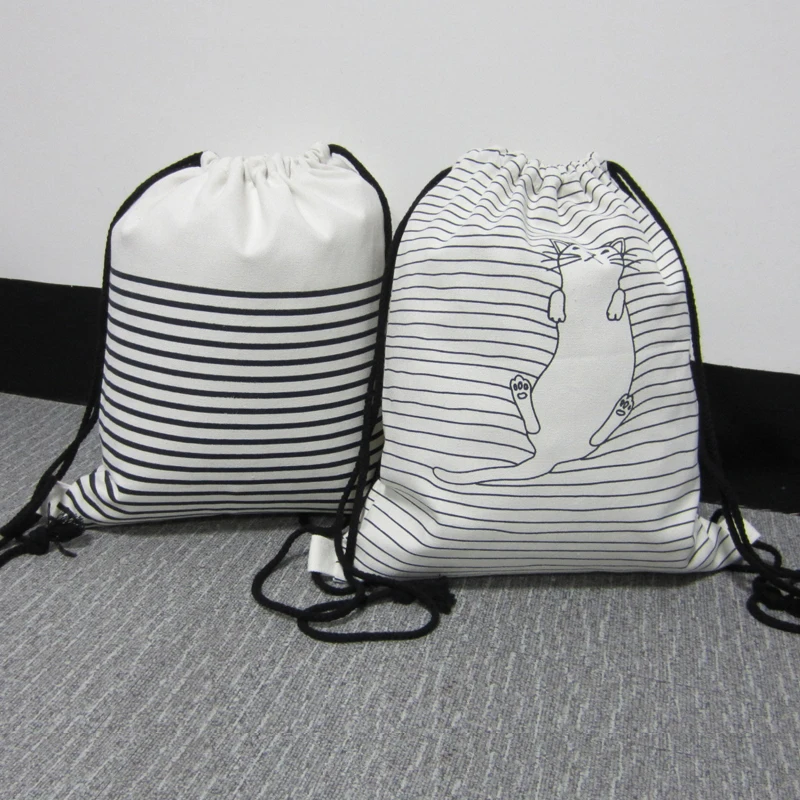 

Cut Cat Canvas Drawstring Backpack Women Shoe Bag Beach Rucksack Animals Pattern Cotton Draw String Eco Bag Mochila