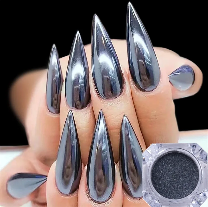 black 2 шт./компл. нейл-арта зеркальный Порошок Пигмент Блеск для ногтей погружения порошок розовое золото блестящий хром металлический декоративный Гель-лак 1 шт - Цвет: black