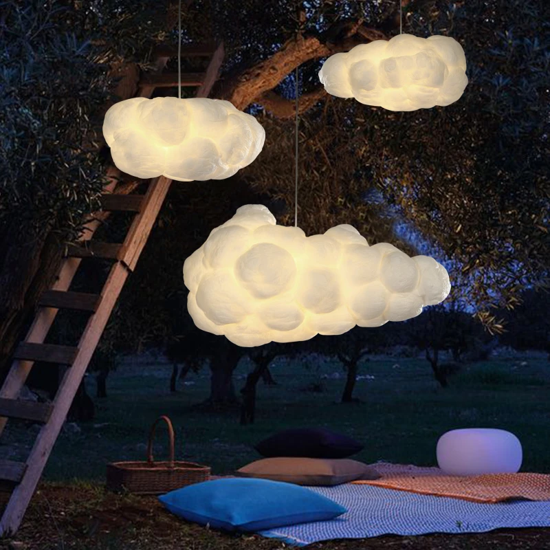 

Modern Silk Cotton Pure White Cloud Pendant Light Droplight for Bedroom Hotel Cloth Living Room Kids Children LED Hanging Lamp