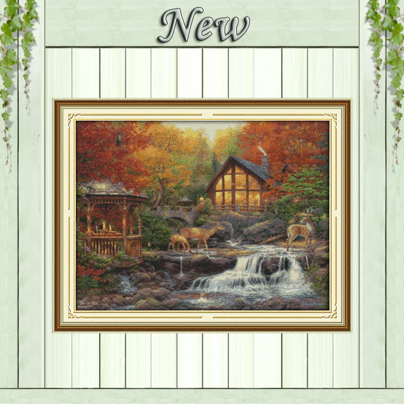 Deer drinking near the stream scenery painting counted print on canvas DMC 14CT 11CT Cross Stitch Needlework Set Embroidery kits | Дом и сад