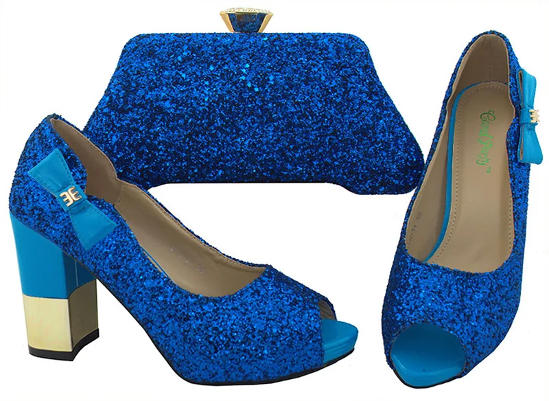 

New Royal Blue Color Shoes Combining Shoes and Italian Set Bag with Matching Bags High Quality African Super High Heel BCH-31A