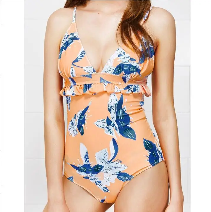 ZMTREE Hollow Out One Piece Women Swimsuit Deep V Bikini Bathing Suit Swimwear Ruffled Beach Wear Maillot De Bain 2018 One-Piece | Спорт и