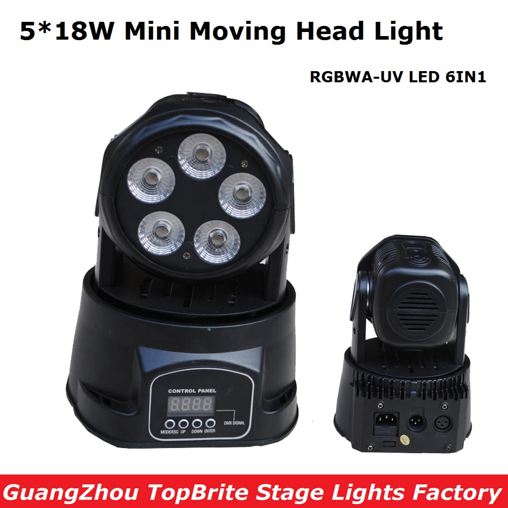 Бесплатная доставка 1 шт. LED Moving Head Mini Wash 5X18W RGBWA UV 6IN1 с DMX 11/15 Chs эффект сценический