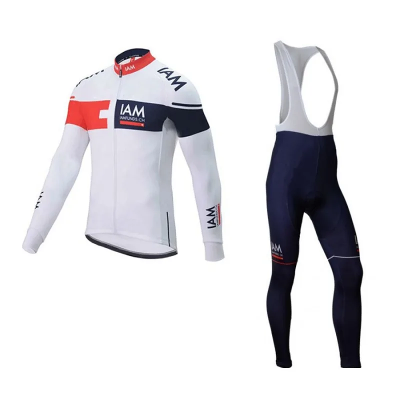 Зимний флис pro team IAM с длинным рукавом Велоспорт Джерси наборы курток теплая MTB быстросохнущая велосипедная одежда Ropa ciclismo гелевая подкладка - Цвет: 16 bib fleece