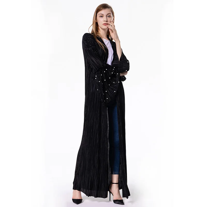 Abaya Дубай мусульманская мода Свободный тренд бисером Рог жемчуг длинный рукав