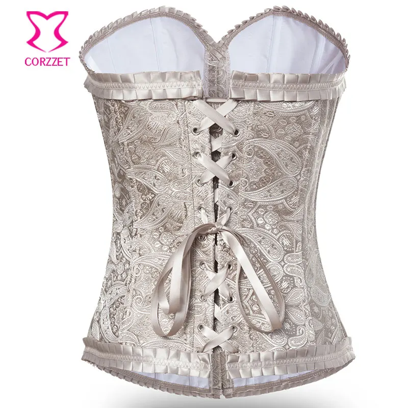 Paisley Pattern Overbust Corsets and Bustiers Sexy Korsett For Women Corselet Pleated Trim Gothic Corset Top With G-string | Женская