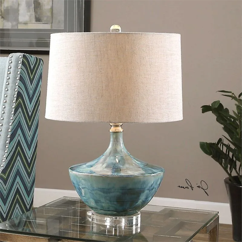 Elegant High-grade CeramicTable Lamp Modern Style Simple Model Room Living Room Bedroom Bedside Table Lamp with Fabric Lampshade