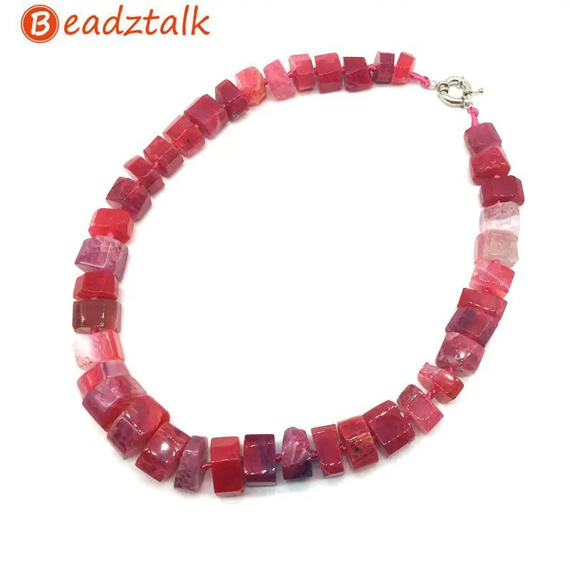 pink color Красочные бусы из камня Агата Градуированные колье вечерние ювелирные изделия подарок трубки куб граненый камень ювелирные изделия 1 Каждый - Окраска металла: pink color
