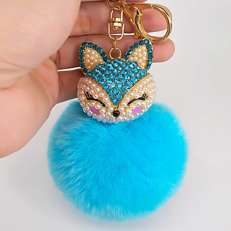 8Color Best Cool Puff Ball KeyChains Cute Fox Key Chains Kids Womens Personalised Rings Key Chains Car Bag  Key Chains