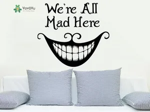 YOYOYU Наклейка на стену Мы все здесь сумасшедшие Чеширский кот Smil виниловая художественная Наклейка на стену Алиса в стране чудес Наклейка на стену цитата YO180