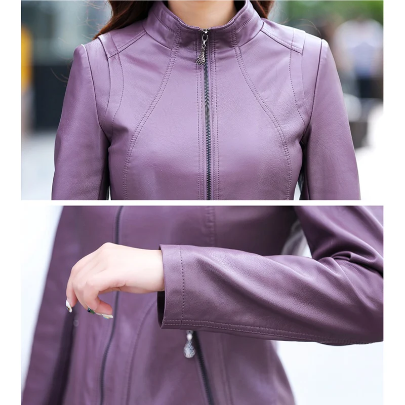 

Boutique female leather jacket short Slim 2020 spring new collar plus size leather jacket small jacket coat women's tide ODFVEBX