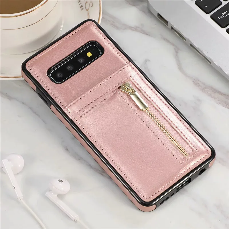 Pink Чехол-кошелек на молнии для samsung Galaxy S10 E, кожаный бумажник, задняя крышка для карты samsung Galaxy S10 Plus S9 S8 Plus Note 9 8, Coque - Цвет: Pink