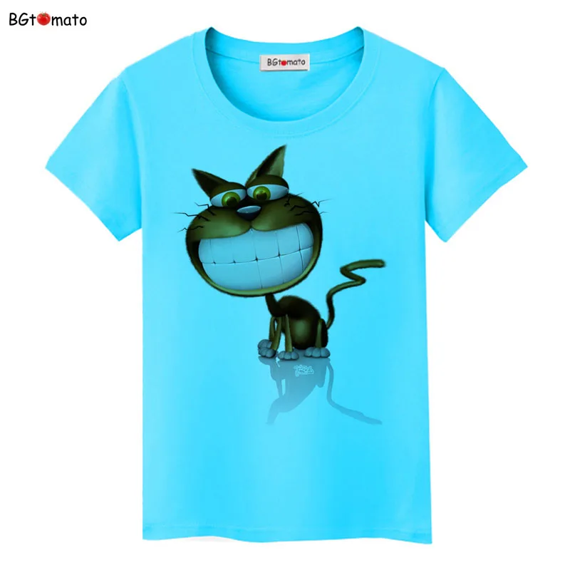 Футболка bgtomato с милым улыбающимся лицом котом Женская мультяшная 3D футболка
