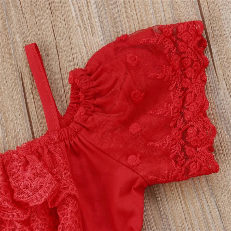 Детские платья для маленьких девочек летнее кружевное красное платье с
