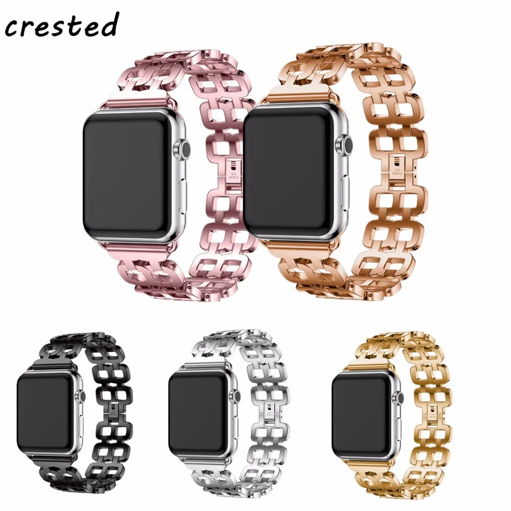 Хохлатый ремешок из нержавеющей стали для apple watch 42 мм 38 iwatch 3/2/1 браслет наручных