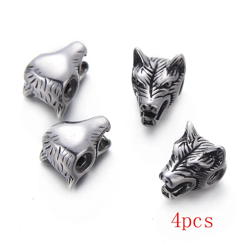 4pcs wholesale Pipitree, 4 шт./лот, сделай сам, нержавеющая сталь, Волчья Голова, бусины, подходят для мужчин, браслет, Винтаж, Черные Подвески, бусины, аксессуары для изготовления ювелирных изделий - Цвет: 4pcs wholesale