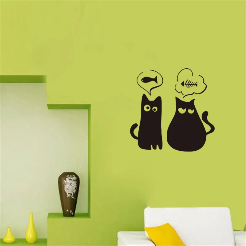 Petshop украшения двух голодных котят виниловые наклейки на стену кошки смешные |