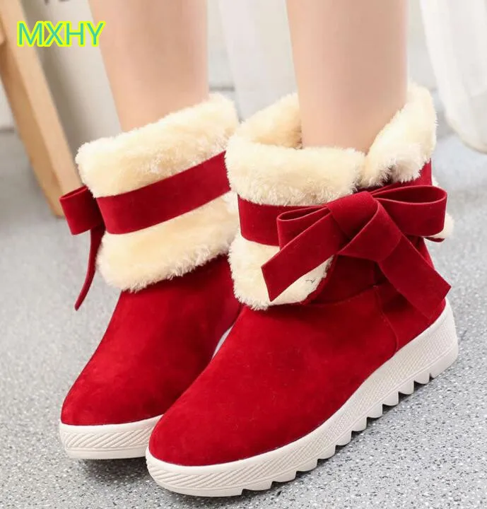 Женские зимние ботинки MXHY Теплые ботильоны с бантом для студентов модные детские