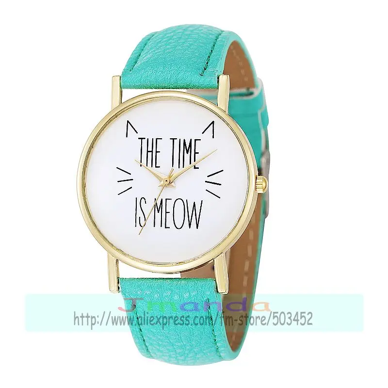 100 шт./лот 8002 Новое поступление модных золотых кожаных часов с логотипом time is meow