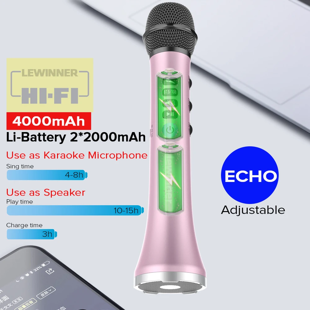 Lewinner L 698 Беспроводной караоке микрофон громкой связи Bluetooth Динамик 2 в 1 Ручной