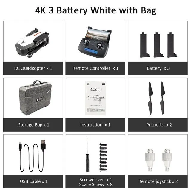 SG906 мини Дрон gps 5G wifi FPV RC Дрон 4K бесщеточный селфи Дрон с камерой HD Квадрокоптер складной Дрон VS F11 CG033 H117S - Цвет: 4K-White-3Battery