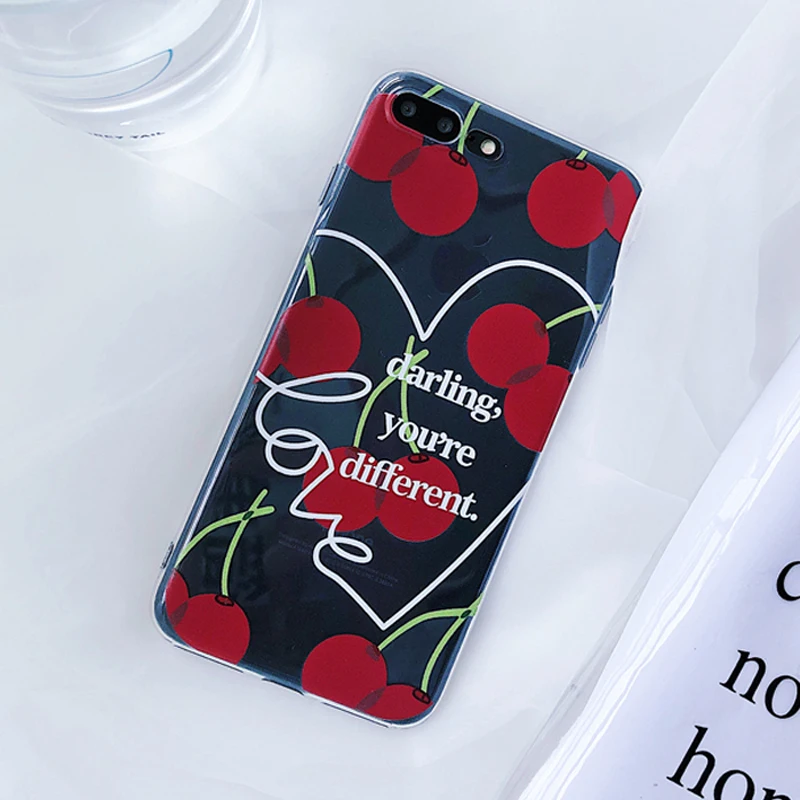 WOTP мягкий чехол для телефона из ТПУ с фруктовыми вишнями iphone 6 6S 7 8 Plus XR X XS Max милые