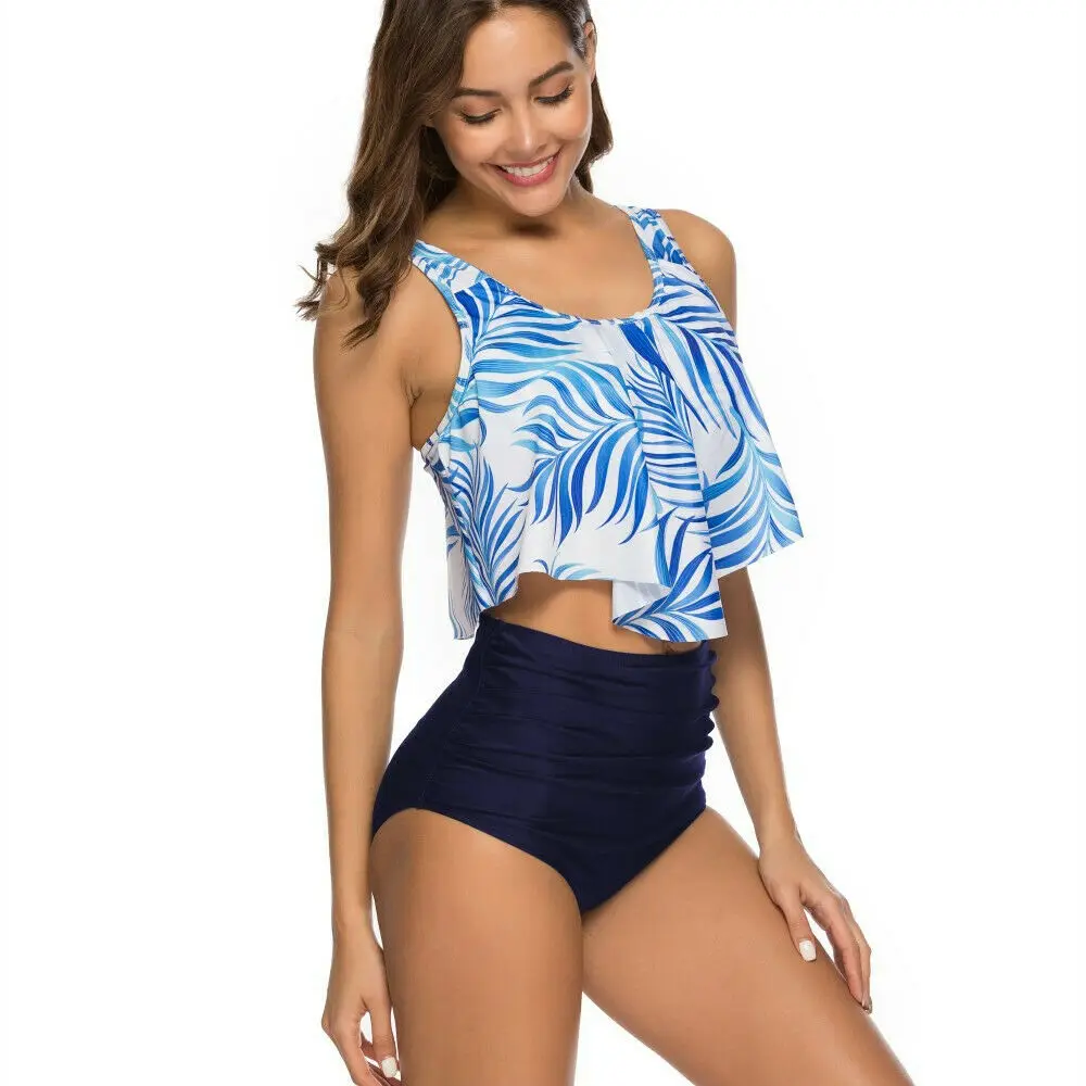 Высокая талия с цветочными рисунками и ярусной отделкой бикини 2019 Новый Для