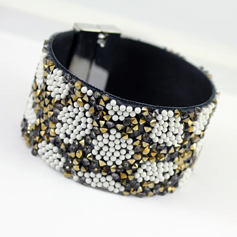 Vonnor Jewelry Витые браслеты для Для женщин женские кожаные Браслеты с красочными Бусины и бисер магнит застежка Браслеты