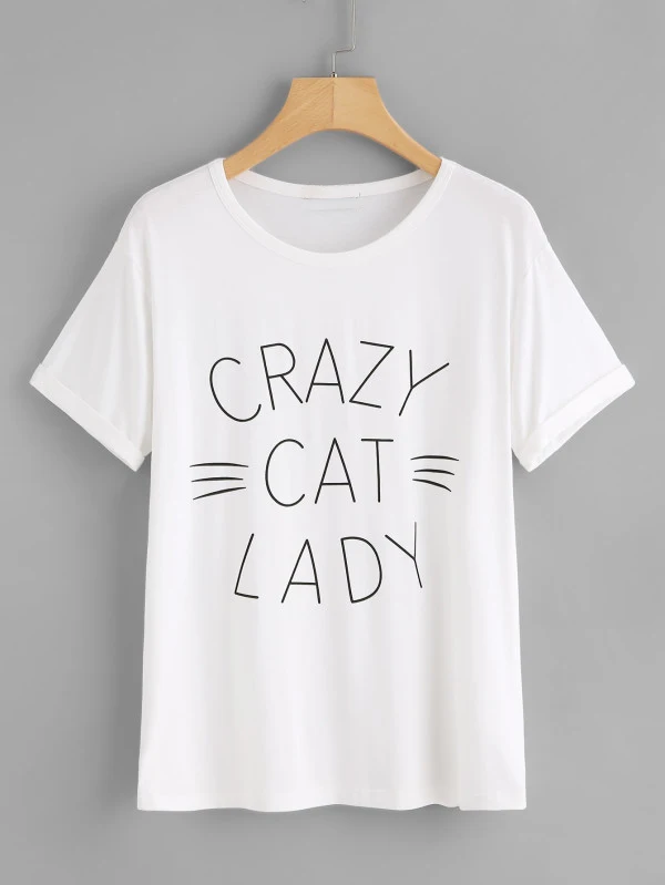 

Женская футболка с принтом CRAZY CAT, простые Стильные хлопковые футболки, женские модные топы с графическим рисунком, японская рубашка в стиле ...