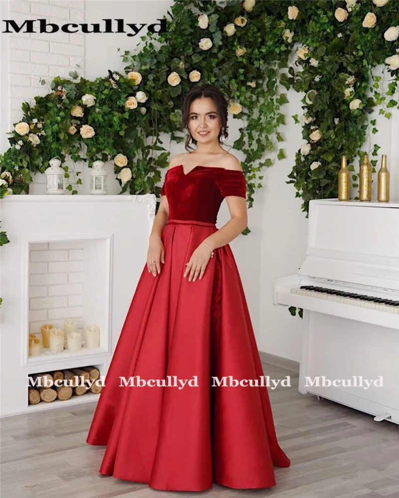 Mbcullyd арабские красные длинные бархатные платья для выпускного вечера 2020 с