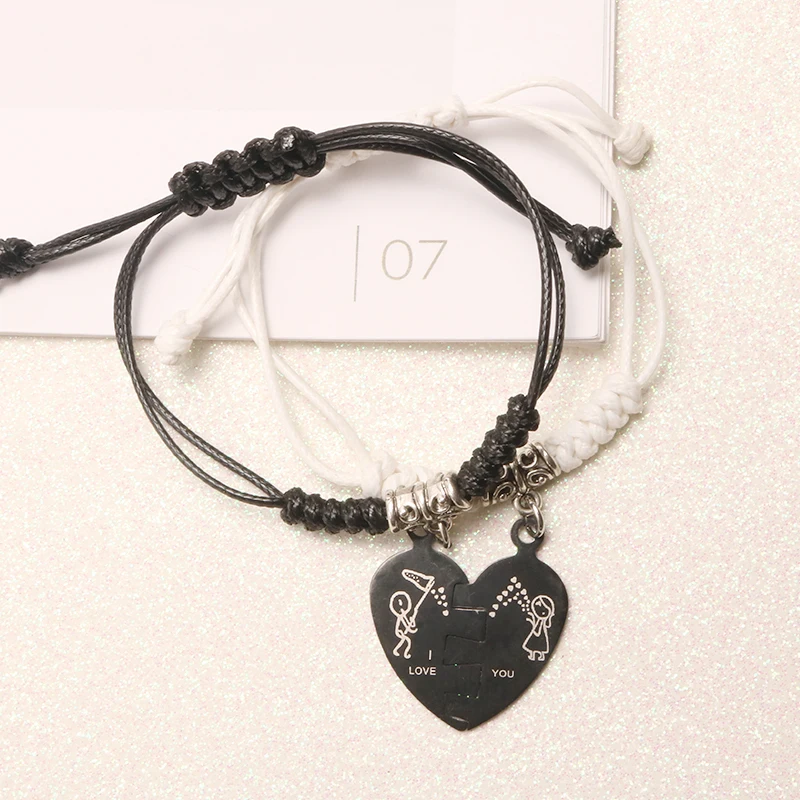 2pcs Love You Cute Romantic Lover Charm Bracelet Steel Bangle Handmade Adjustable Rope Gift Bohemian Fashion Jewelry Accessories | Украшения