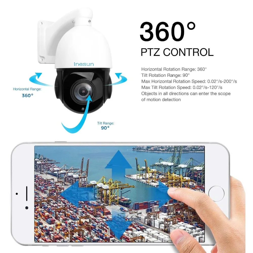 Inesun 5MP PoE PTZ IP камера Супер HD 2592x1944 наружная сеть Onvif скорость купольная камера 30X зум 80 м ИК Ночное Видение-2 Упаковка