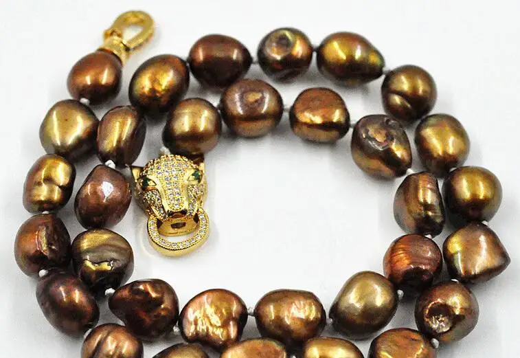 

NEW 12-13mm south coffee baroque pearl necklace 18" leopard Clasp