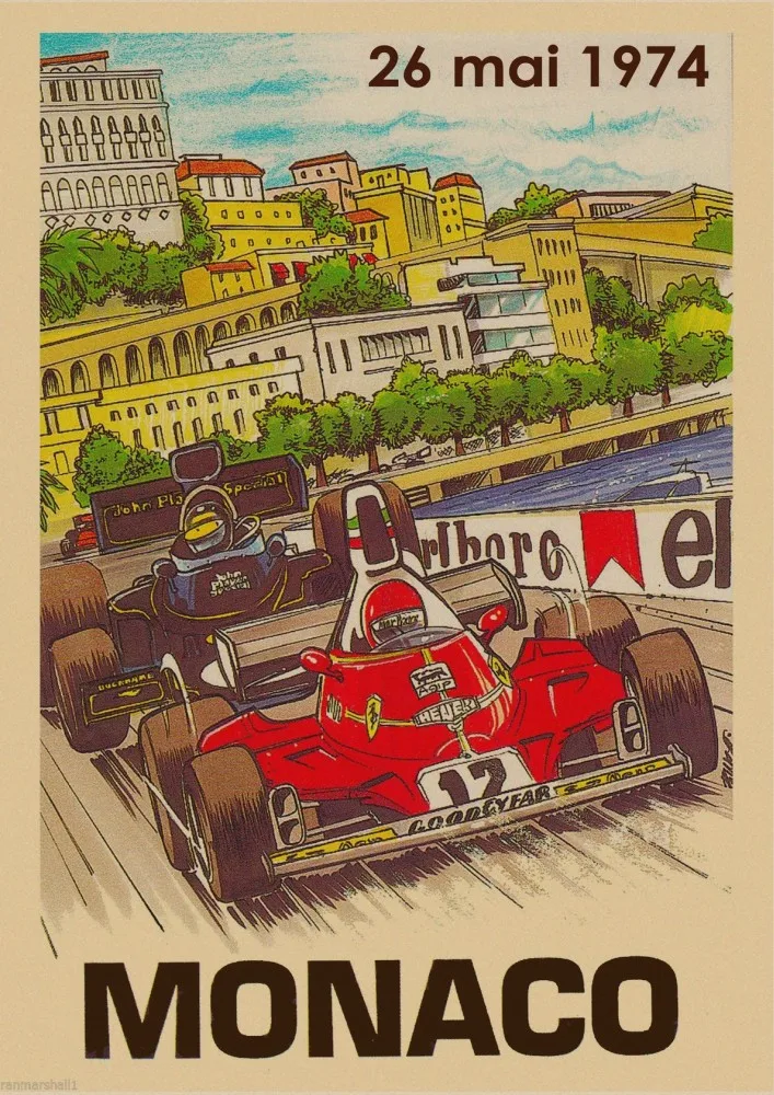 Новинка 1977 Zolder F1 Grand Prix Of Belgium плакат супер гоночный автомобиль ретро автомобиль Monaco дорожные плакаты и принты домашний Декор стены - Цвет: 13