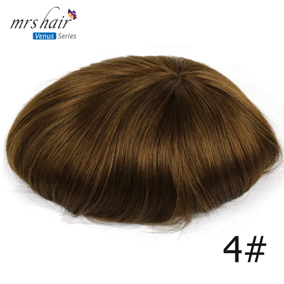 MRS HAIR мужской парик Remy человеческие волосы кружева Тонкий ПУ заменить мужчин t система Toupees мужские волосы парики - Парик Цвет: 4 #