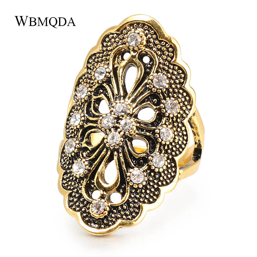 Gold Wbmqda Горячие богемные кольца для женщин античное золото модные пляжные вечерние кольца с кристаллами винтажные Свадебные украшения - Цвет основного камня: Gold