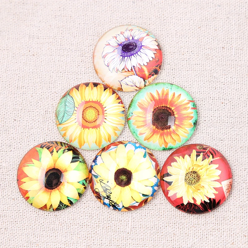 onwear mix sunflower photo round dome glass cabochon 10mm 12mm 14mm 16mm 18mm 20mm 25mm 30mm diy jewelry findings | Украшения и