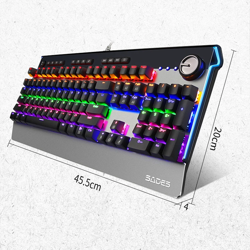 Игровая механическая клавиатура SADES многофункциональная USB с синим