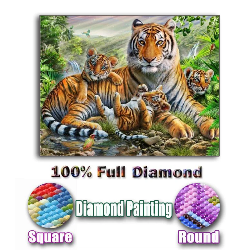 

DIY Diamond Mosaic Tiger Picture Of Rhinestones Diamond Embroidery Animals Diamond Painting Cross Stitch Wallpaper