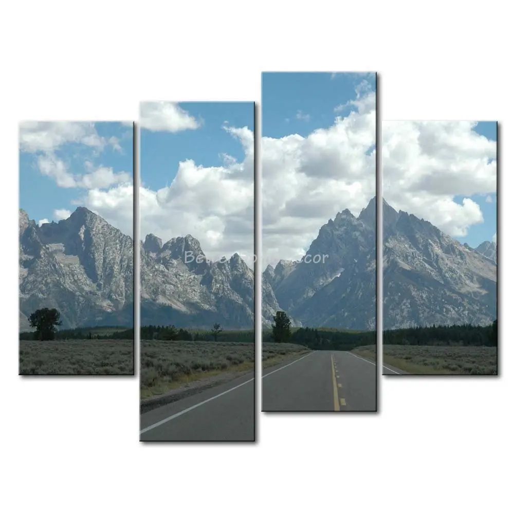 

4 panel Canvas Prints Painting Highway Landscape Painting Modern Canvas Art Picture Home Decor Paintings