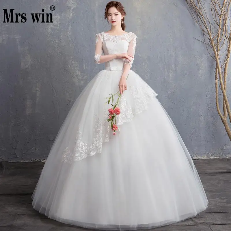 Vestido De Noiva 2019 Mrs Win невесты Половина рукава кружево до бальное платье принцессы