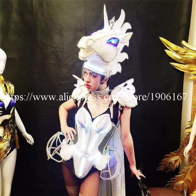 Светодиодный светящийся костюм единорога лошади подиума одежда карнавал