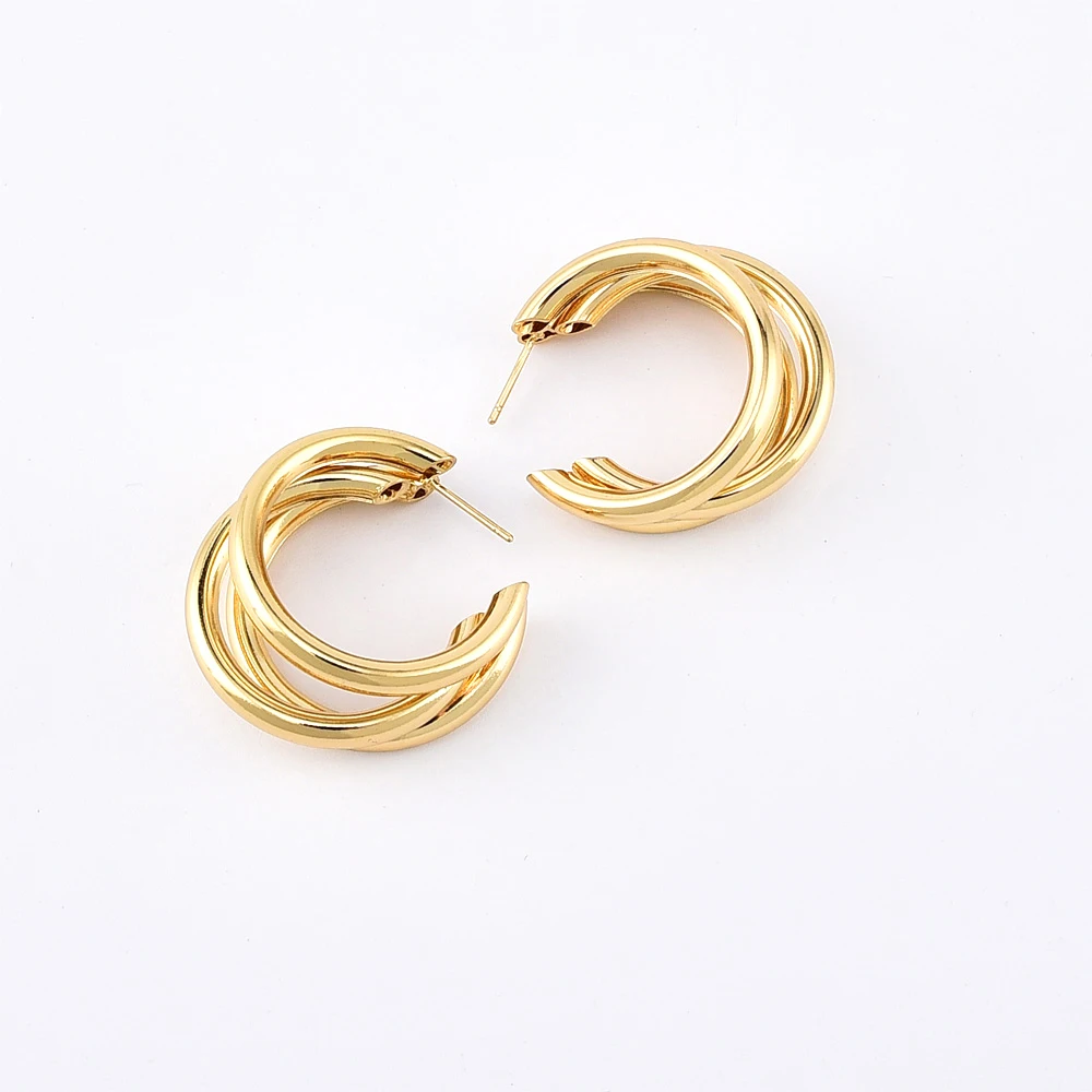 Комплект женских серег гвоздиков из трех толстых колец и сережек серебряного