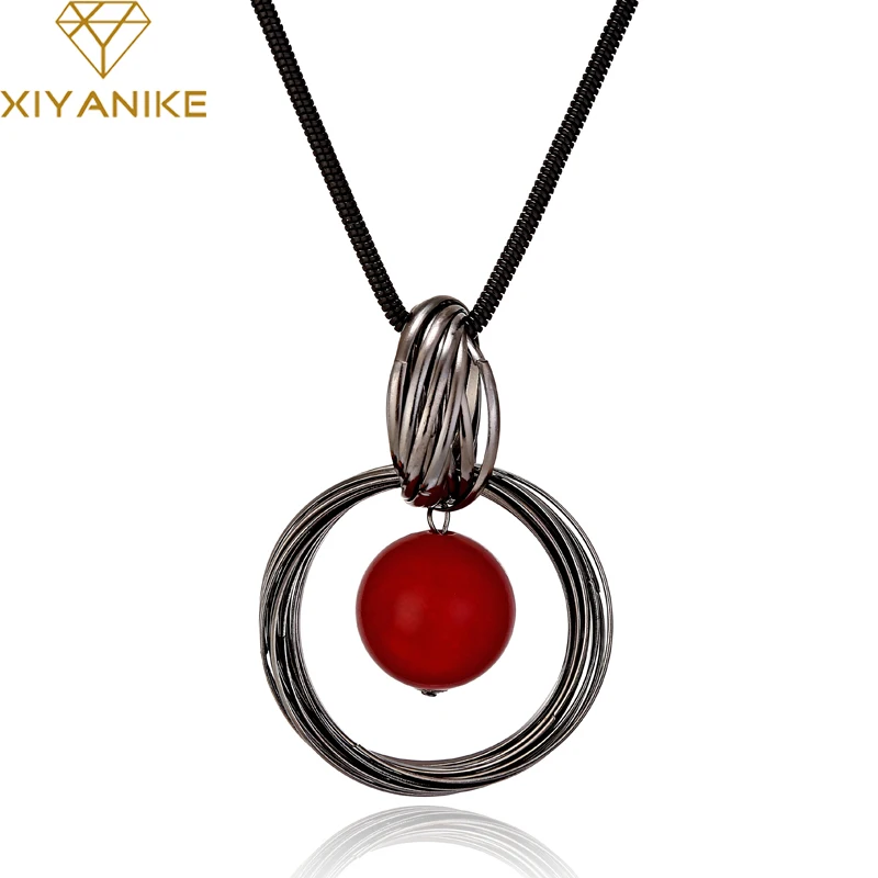 2017 Модное Длинное Ожерелье XIYANIKE для женщин с красным жемчугом двойное круглое