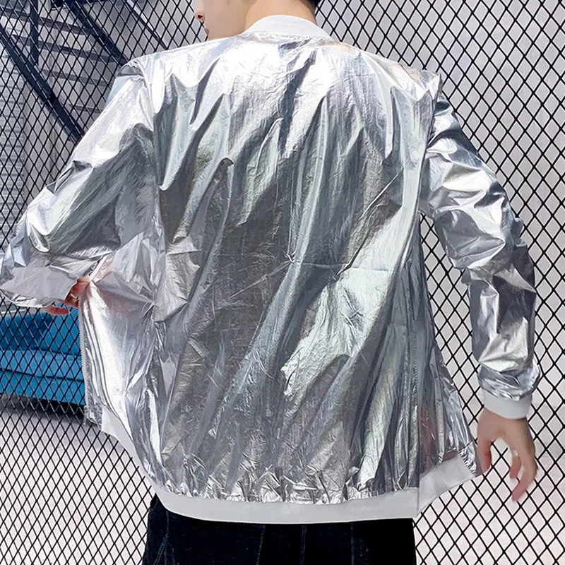 Серебряный бомбер тонкая мужская куртка весна лето водонепроницаемая