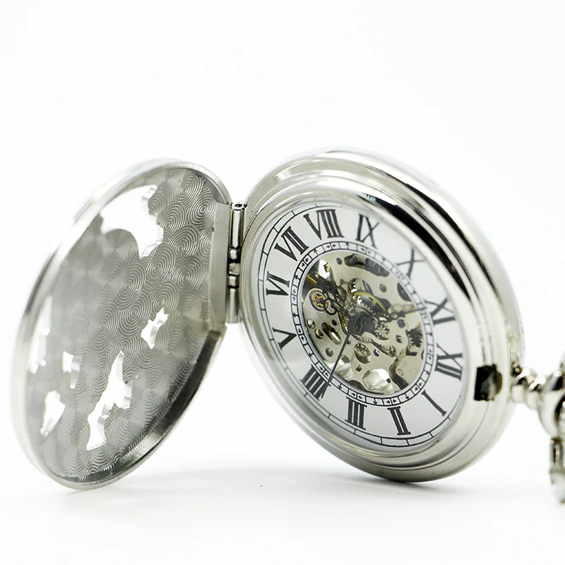 Gentleman Silver Eagle Skull Handmade Mechanical Pocket Watch Vintage Pendant Necklace Bracelet Steampunk Clock Gift