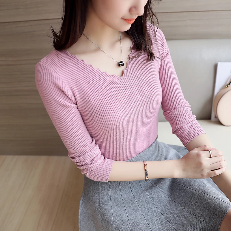 Women Autumn Winter Knitted Sweaters and Pullovers Sexy V Neck Long Sleeve Slim Pull Femme Knitting Tops Streetwear | Женская одежда