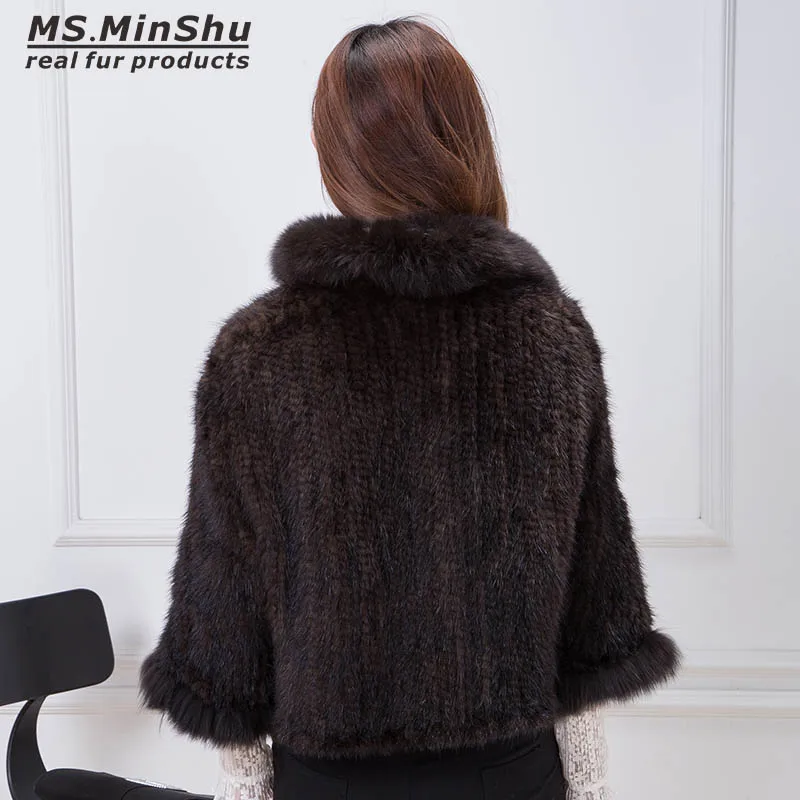 Женское меховое пончо Ms.MinShu пальто ручной вязки из меха норки женская верхняя