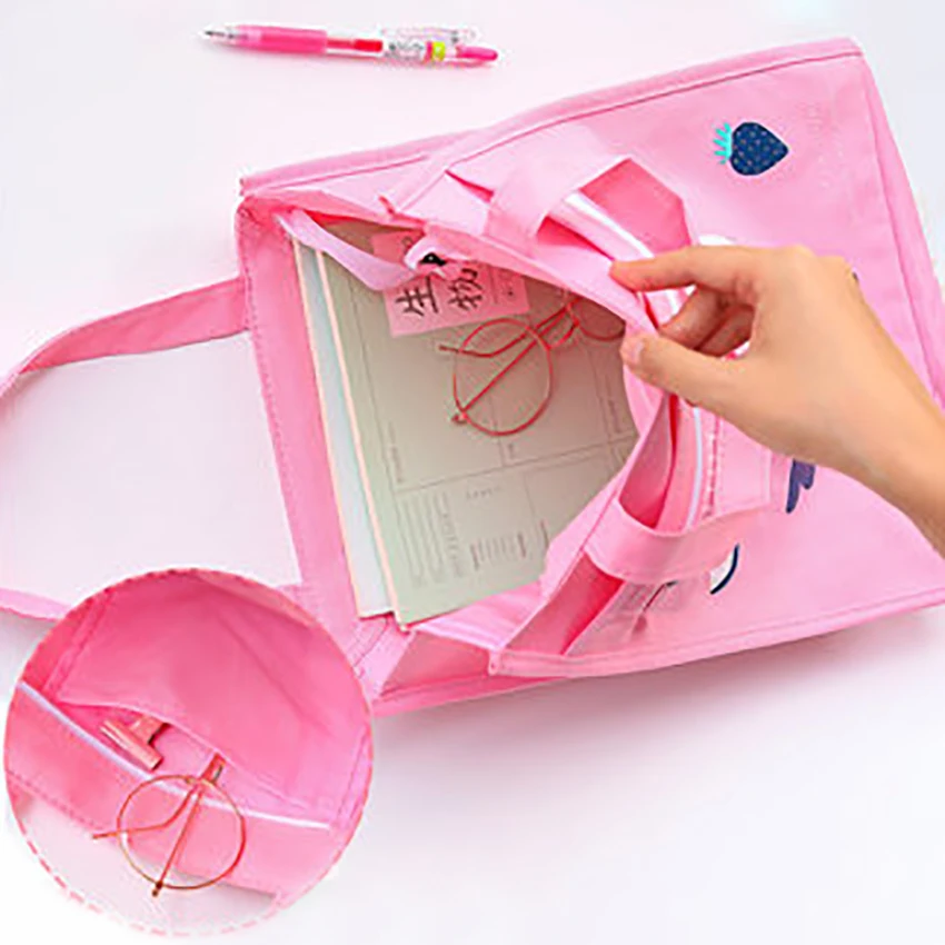 

Cartoon Zipper File Folder Bag Portable Canvas Storage Bags Students Stationery Paper Document Holder Cute Handheld Art Bag