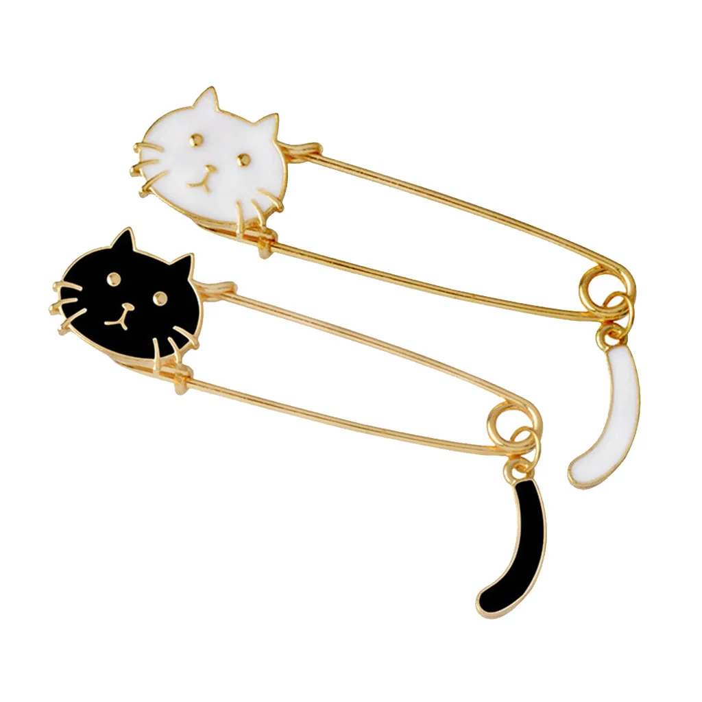 

2pcs Gold Tone Kilt Pin Animal Cat Brooches Large Safety Pin Brooch Denim coat Lapel Pin Badge Cute Cartoon Animal Jewelry Gift